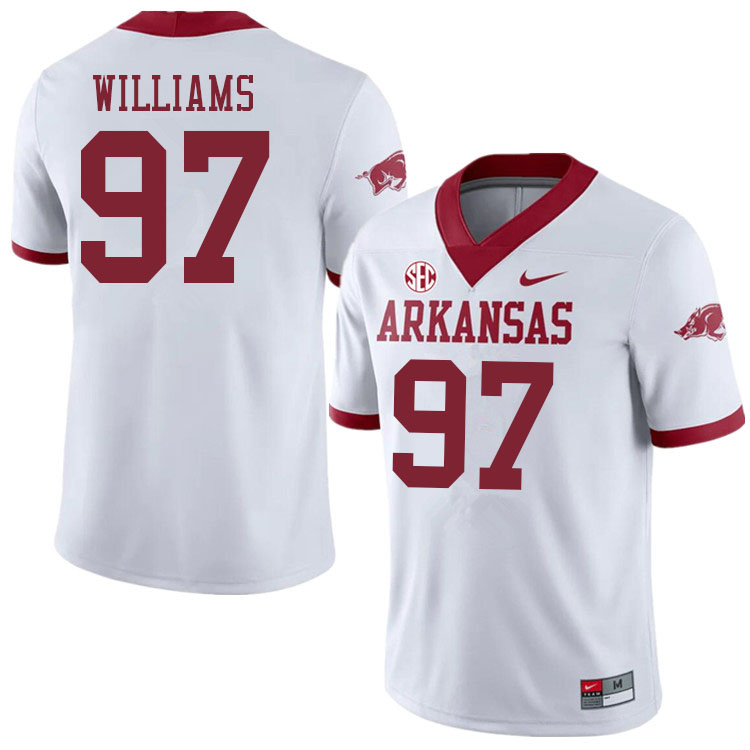 Men #97 Jalen Williams Arkansas Razorbacks College Football Jerseys Sale-Alternate White